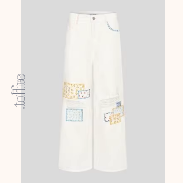 パッチワーク小花刺繍ワイドパンツ《Z01033》