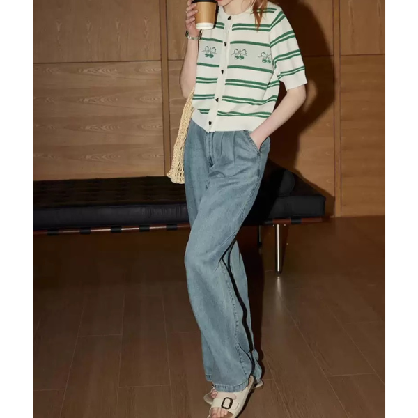 ハートとチェリーの半袖ニット Z00232