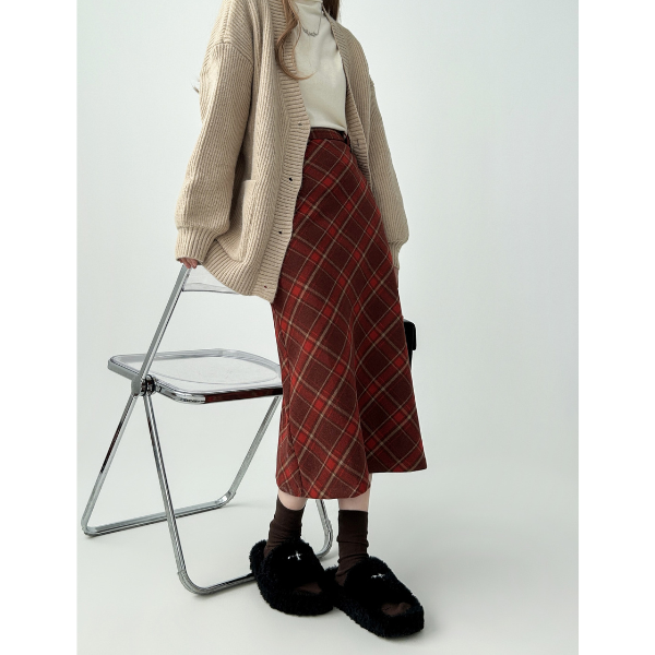 タータンチェックAラインロングスカート X-515