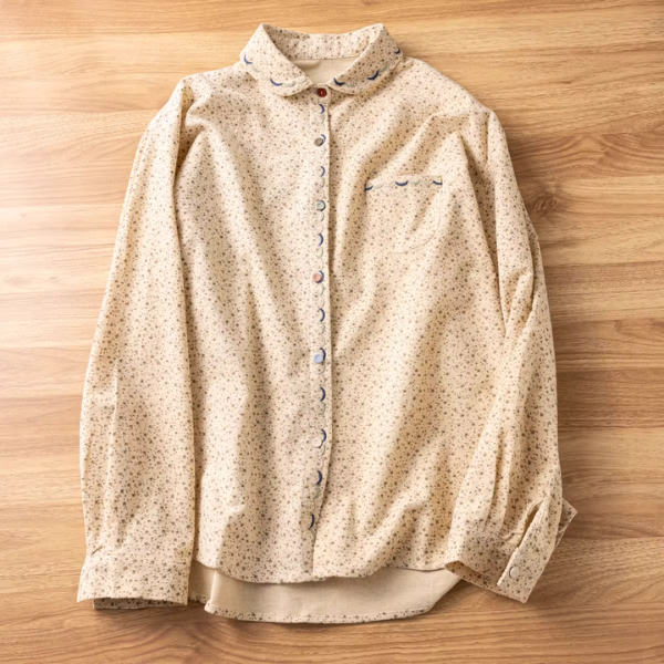 くすみボタンと花柄が映える起毛シャツ《Z01217》