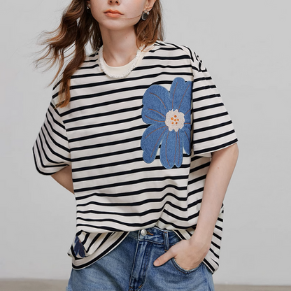 【3pattern】フラワーパッチワークオーバーサイズTシャツ《Z00935》