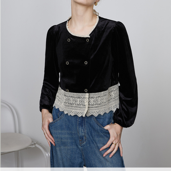 レースカラードッキングシャツ w-083