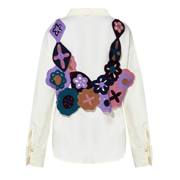 【2color】かぎ編みマルチカラーフラワーモチーフベスト＆レースディテールルーズシャツセットアップ    《Z00654》