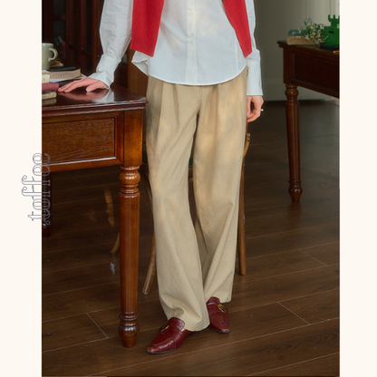 レトロ調シングルブレストベスト＆ハイウエストワイドパンツセットアップ　《Z00815》