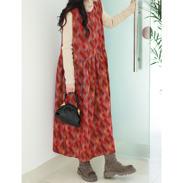 【２color】マルチカラースクエアパターンワンピース w-005