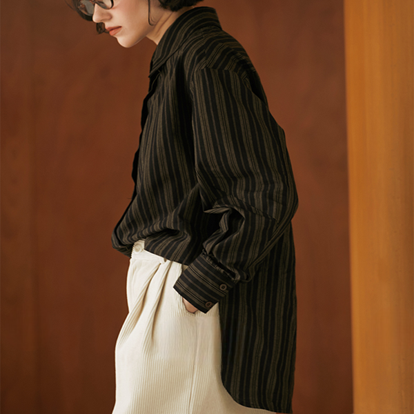 ストライプポロカラールーズシャツ　《Z00813》