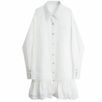 【2color】フリルヘムショート丈シャツワンピース Z00048