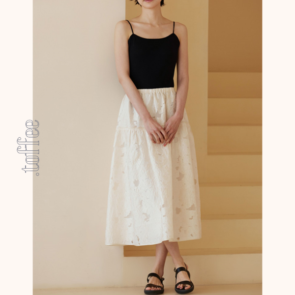 花柄レースミモレ丈スカート　Z00424