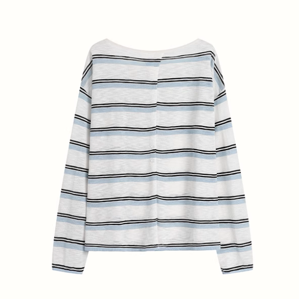 【2color】ワンショルダーストライプシアーニットトップ《Z01027》