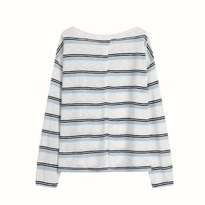 【2color】ワンショルダーストライプシアーニットトップ《Z01027》