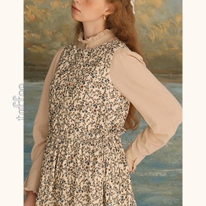 コーデュロイフローラルプリントノースリーブワンピース　Z00616