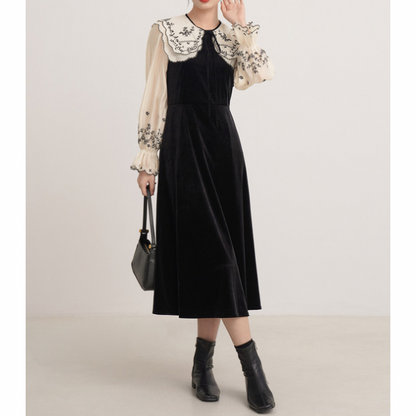 フレンチラペルエレガントワンピース w-166