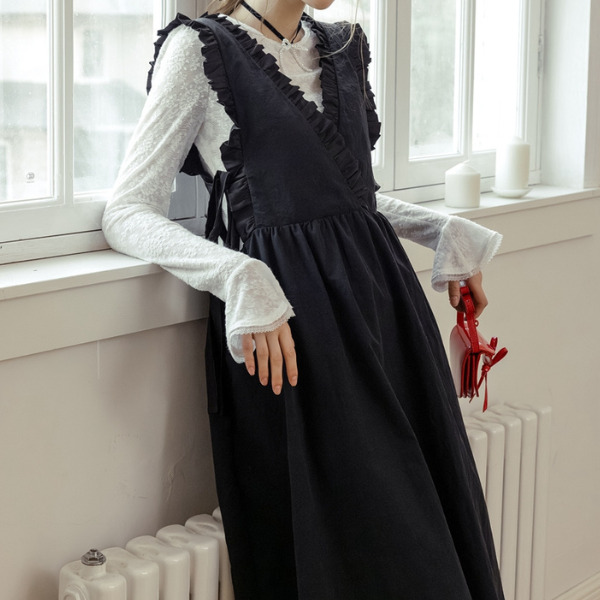 Vネックフリルロングワンピース Z00139