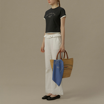 フリルウエスト＆レースヘムホワイトパンツ《Z00823》