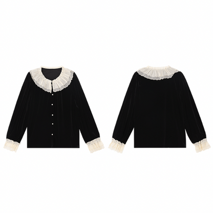 フレンチベルベットレースブラウスX-384