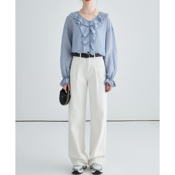 タック入りホワイトストレートデニム X-294