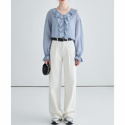 タック入りホワイトストレートデニム X-294