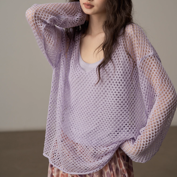 【4color】メッシュオーバーサイズニットトップ《Z00998》