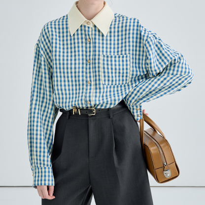 ギンガムチェックのクレリックシャツ X-288