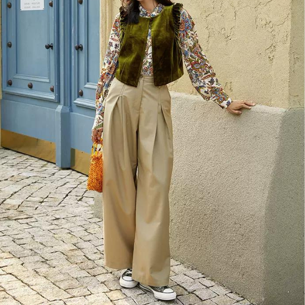 シンプルワイドパンツ w-049