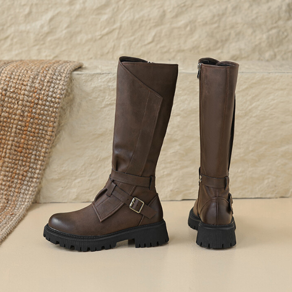 【2color】ラウンドトゥサイドジッパーロングブーツ X-468