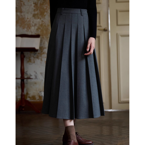 ハイウエストAラインプリーツロングスカート X-533