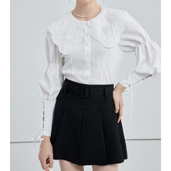ドールカラーレースアップブラウス w-152
