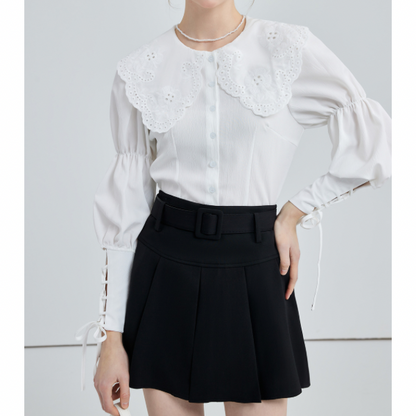 ドールカラーレースアップブラウス w-152