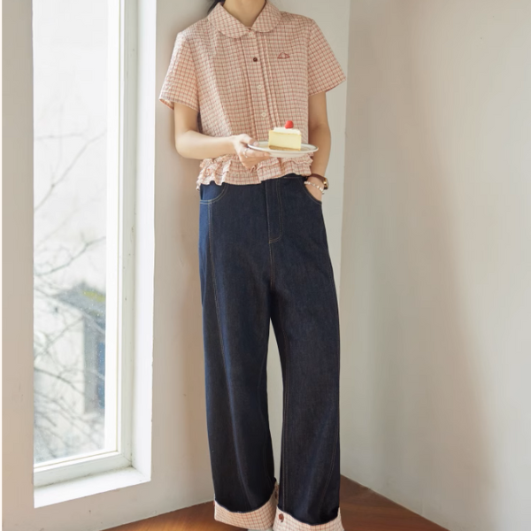 ラッフルヘムクロップドチェックシャツ《Z01021》