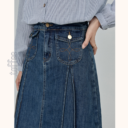 Aラインハイウエストロングデニムスカート　《Z00790》