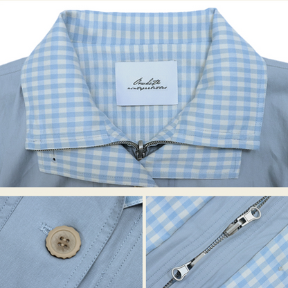 無地×ギンガムチェックのコントラストカラーバルーンジャケット　《Z00765》