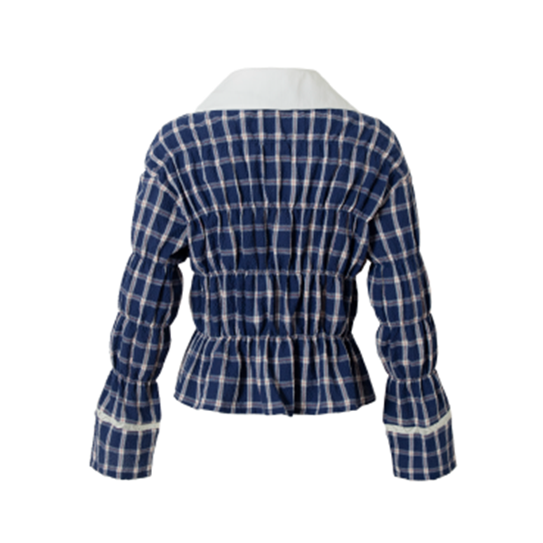 レースディテールチャック柄ブルーシャツ 《Z00636》