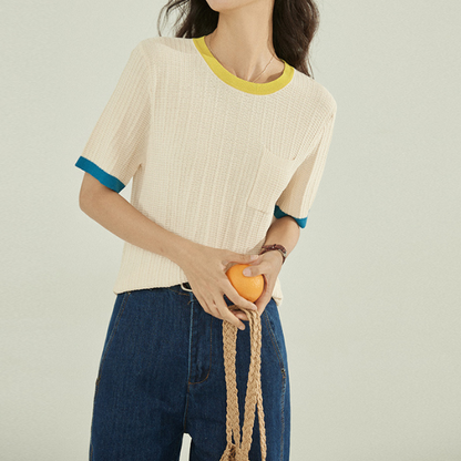 コントラストカラーニットトップス Z00198