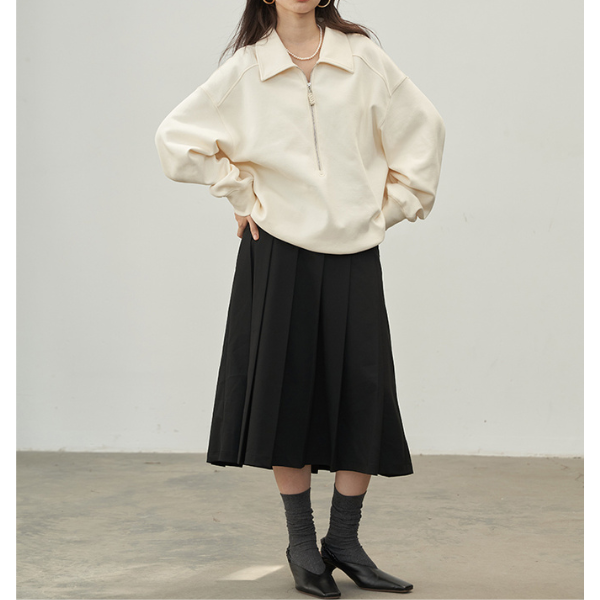 【2color】二つのベルト付きミモレ丈Aラインプリーツスカート Z00223