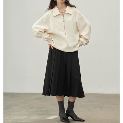【2color】二つのベルト付きミモレ丈Aラインプリーツスカート Z00223