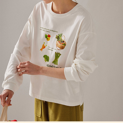 【2color】ベジタブルプリント入りロングTシャツ Z00128