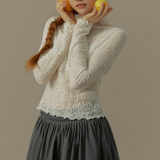 メッシュレースハーフハイネックトップ《Z00819》