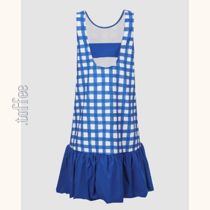 チェック切り替えバルーンワンピース　Z00412