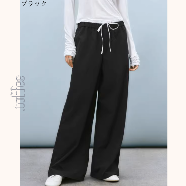 【5color】レースウエストワイドパンツ　Z00410