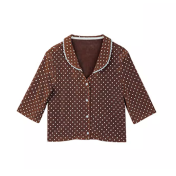 【2color】レトロ可愛いドット柄クロップドニット《Z01050》