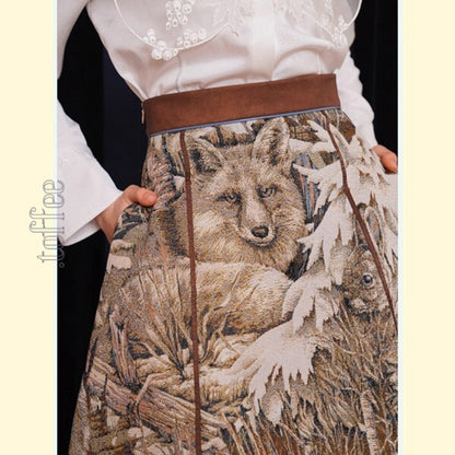 森の住人たちと共に：ジャガードスカートとベストのセットアップ 《C0201》