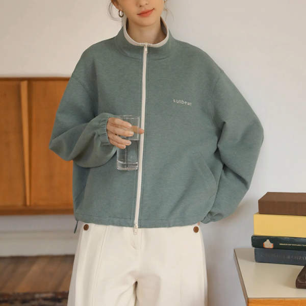 【2color】スタンドカラー ジップアップドロップショルダー スウェット《Z00891》