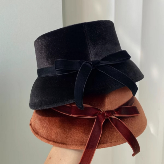 【2color】リボン付きベルベットハット Z00059