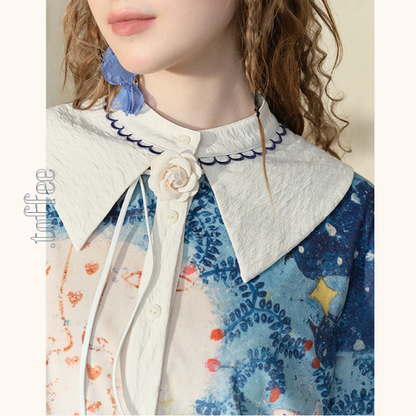 ポニーと星空の油絵プリントシャツ《Z00840》