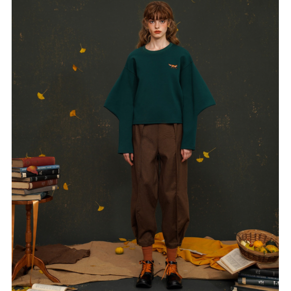 【２color】フォックス刺しゅうのバッグスリーブトップス AU-463