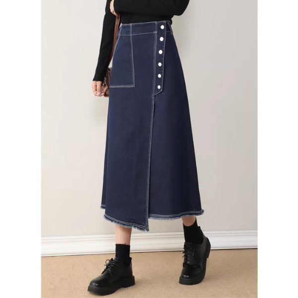 【２color】ボタンデザインナロースカート w-121