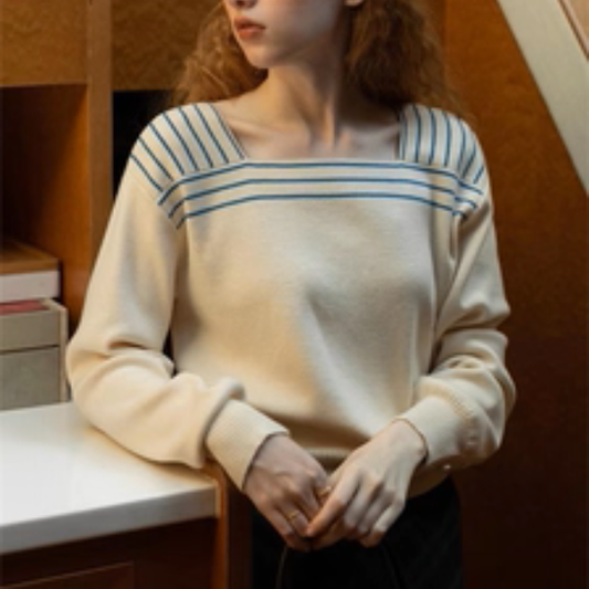 丸ボタンが可愛いマリンスクエアネックニット《Z01298》