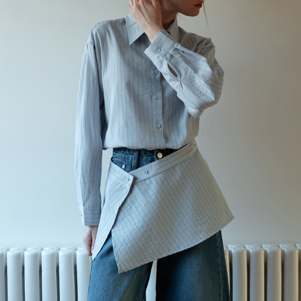 【2color】ストライプ柄ロングスリーブボタンダウンシャツ　《Z00716》