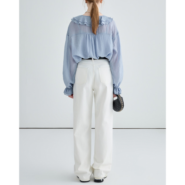 タック入りホワイトストレートデニム X-294