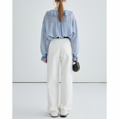 タック入りホワイトストレートデニム X-294